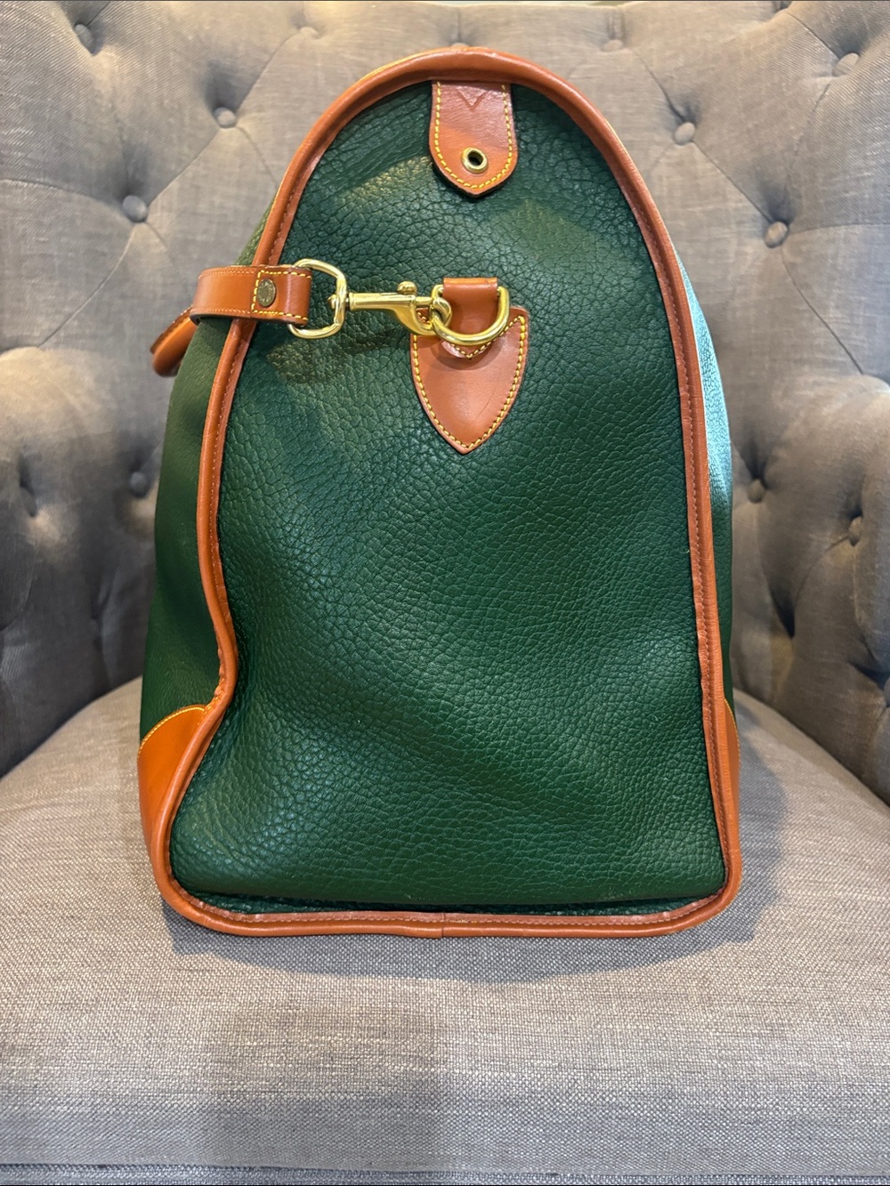 Rare Vintage Dooney & Bourke Fir Green and Tan Leather Weekender - Picture 5 of 13